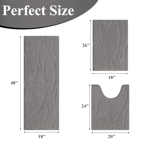 Bsmathom Bathroom Rugs Sets 3 Piece, Soft Non Slip Microfiber Bath Mat and U-Shaped Contour Toilet Rug, Machine Washable Absorbent Shaggy Bathroom Set, Light Gray - color: Light Gray