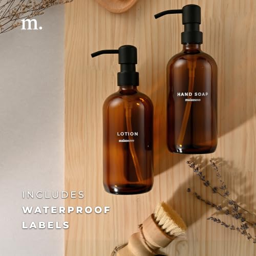 MaisoNovo Soap Dispenser 1-Piece Set | 16.9oz Amber Bottles with Black Plastic Pumps - color: Amber/Black