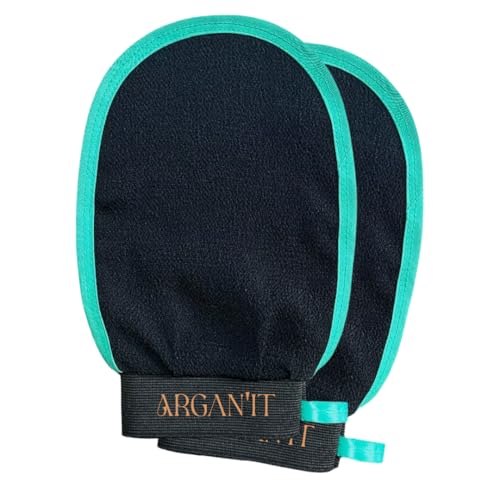 Arganit Bath Mitt Set of 2 – Moroccan Kessa, Original Exfoliating for Dead Skin Removal - Microdermabrasion Mitts, Self-Tan Remover and Keratosis Pilaris Treatment Body Mitt 100% Viscose