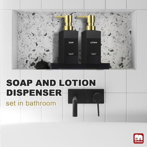 GMISUN Kitchen Soap Dispenser Set with Tray, Dish Soap Dispensers for Kitchen, 12fl oz/350ml Hand and Dish Soap Dispenser Set, Black Soap Dispensers with Gold Pump, Glass Liquid Soap and Lotion Bottle - color: Black Bottle+gold Pump+black Tray