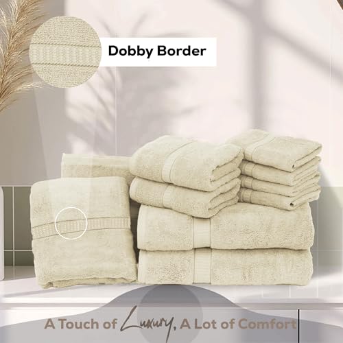 GOLD TEXTILES Premium Bath Towels Set (Pack of 4,27 x 54) 100% Ring-Spun Cotton Bathroom Towels for Hotel, Spa, Soft and Absorbent (27 x 54, Sand - 4 Pcs) - color: Sand, size: 4 Pack 27x54