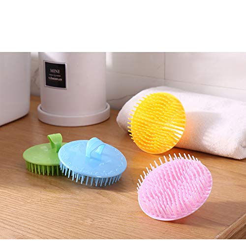 Aroveea Hair Scalp Brush Dandruff Cleaning Brush Shower Scalp Shampoo Brush Scalp Massager Pack of 4(Blue,Green,Yellow,Pink) - color: Yellow