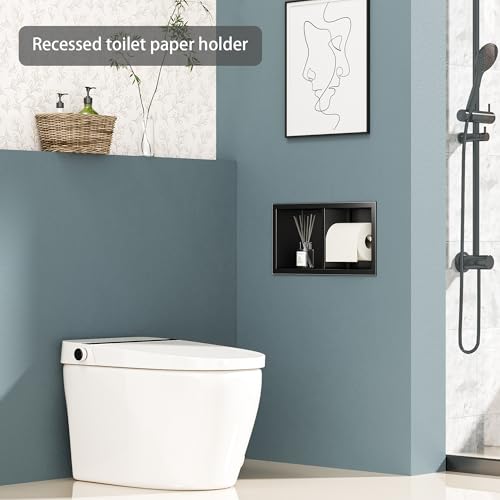Neodrain Dual Roll Recessed Toilet Paper Holder - 304 Stainless Steel Hidden in-Wall Design Simple Loading and Unloading Space-Saving for Modern Bathrooms (Black) - color: Matte Black