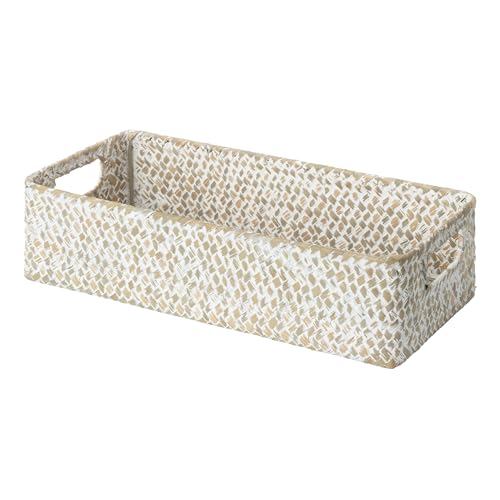 StorageWorks Wicker Toilet Paper Basket for Back of Toilet Baskets, Seagrass Bathroom Basket Organizer and Storage for Tank Topper, Small Tank Trays for Decor with Built-in Handles, Wipe White - color: Wipe White (Seagrass), size: 14¼" L x 6¾" W x 3¾" H