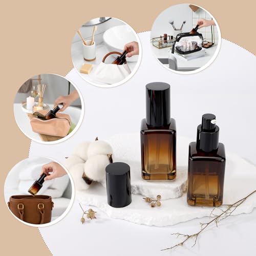 Segbeauty 2pcs 50ml Empty Refillable Glass Pump Bottle, 1.69oz Glass Containers Dispenser Gradient Brown Empty Bottles Travel Size Lotion Bottle with Pump for Essential Oil Blends Cream Lotion - size: 1.7oz/50ml