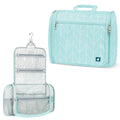 PAVILIA Large Hanging Makeup Bag and Toiletry Organizer for Women, Travel Cosmetic Case with 10 Compartments, Swivel Hook and 3 Leakproof Pockets, Packs Flat, Teal Chevron - color: Teal Chevron