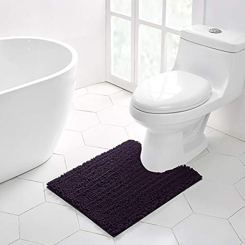 Walensee Bathroom Contour Rug Non Slip Toilet U Shaped Bath Mat (20x24, Dark Purple) Water Absorbent Super Soft Shaggy Chenille Machine Washable Dry Extra Thick Perfect Absorbant Best Plush Carpet - color: Dark Purple, size: 20"x24" Contour Rug