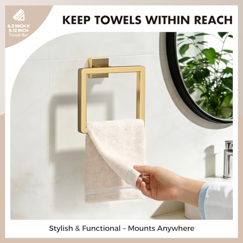 Bathroom Accessory Towel Bar Set: 15 Pieces Gold Square Bathroom Hardware SUS304 Stainless Steel - 24 Inch Wall Mounted Towel Rack&Toilet Paper Holder&Towel Ring and Towel Hook - color: Gold, size: 24inch 15 Pieces