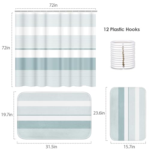 ArtSocket Blue Striped Bathroom Set with Shower Curtain and Bath Rugs and Accessories,Boho Modern Non-Slip Shower Curtain Set,Bathroom Decor 3 Pcs - color: Blue Striped