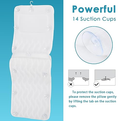 AEROiVi Full Body Bath Pillow with Lumbar Pillow Bathtub Cushion with 14 Suction Cups 3D Air Mesh Fit Any Tub Luxury Bathroom Accessories - size: 50 inch