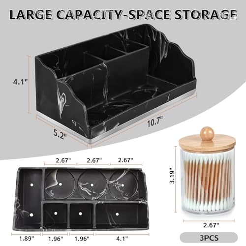 TuCao Marble Bathroom Countertop Organizer, Toothbrush Holders for Bathroom with 3PCS Qtip Holder Dispenser and Toothpaste Holder Drainage for Bathroom Accessories Organization Counter Vanity Storage - color: Marble Black, size: 3 Cups