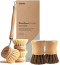 Vove Plastic-Free Dish Brush Bundle, Bamboo Dish Brush and Scrub Brush with 3 Replacement Heads, FSC-Certified Bamboo with Natural Fiber Bristles, Complete Zero-Waste Kitchen Cleaning Set - style: Brush Bundle - Scrub & Dish brush set