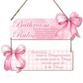 Bow Bathroom Decor, Pink Bow Decor, 2-Piece Set of Fun Bathroom Signs, Suitable for Teen Bedrooms and Teen Girls Bedrooms, Rustic Style Wooden Signs, Gifts for Daughters and Besties