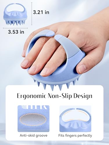 HEETA Silicone Bristles Scalp Scrubber & Massager for Hair Growth, Dandruff Removal & Relaxation - Shampoo Brush with Wet/Dry Hair (Pink & Blue) - color: Blue & Pink
