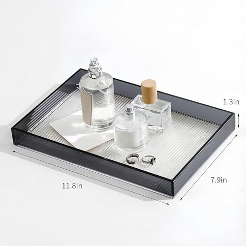12"x8"Bathroom Vanity Tray for Counter,Black Acrylic Perfume Tray for Dresser,Kitchen soap Dispenser Tray,Coffee Table Tray Decor,Lucite Jewelry Candle Cologne Tray,Toilet Organizer