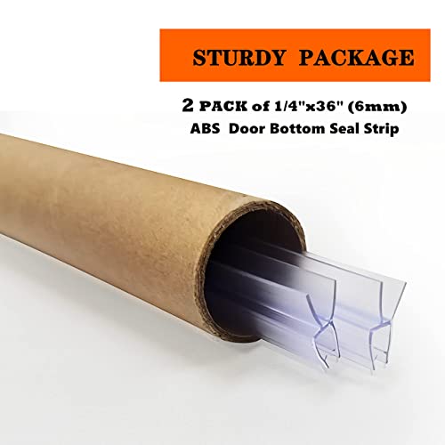 Frameless Shower Door Bottom Seal 2-Pack Think 1/4"(6mm) Long 36''(914mm) Shower Door Sweep to Create a Water Barrier Shower Door Seal Strip Design to Stop Leaks - size: 1/4"(6mm), 2-Pack, 36" Long