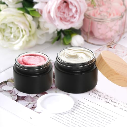 6Pcs Glass Lotion Cream Container with Lid Refillable Empty Sample Cosmetic Jar for Makeup Scrub Cream Toiletries Home Travel (Black,15ml,30ml,50ml) - color: Black, size: 15ml, 30ml, 50ml