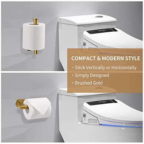 LAYUKI Toilet Paper Holder,Gold,Wall Mount, Upgraded Adhesive Toilet Roll Holder,no Drilling,Bathroom/Rv/Washroom,SUS 304 Stainless Steel,Rustproof (Gold, 1 Piece) - color: Gold, size: 1 Piece
