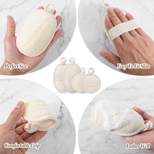 Natural Loofah Sponge Exfoliating Body Scrubber Pads (4-Pack) | Plant-Based Luffa for Men & Women, Bath Shower Scrubber for Face and Body Skin Care