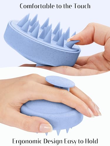 HEETA Scalp Massager Hair Growth, Soft Silicone Scalp Scrubber Shampoo Brush for Exfoliation, Dandruff Removal & Head Massage Stress Relax, Wet & Dry Use for Thick, Thin Hair Care, Wheat Straw Blue - color: New Blue