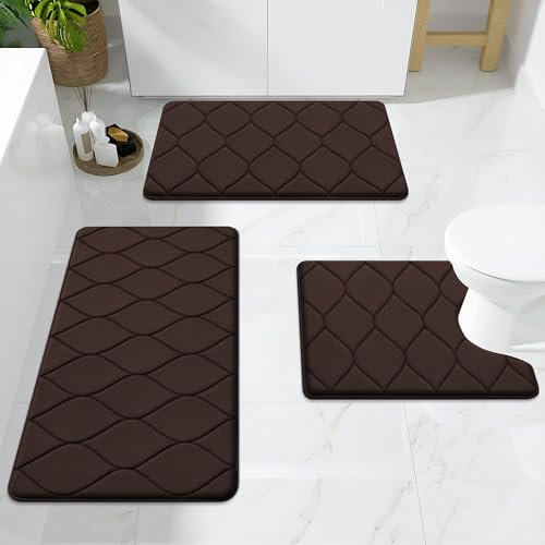 Smiry Memory Foam U-Shaped Toilet Mat 24"x20", Ultra Soft Non-Slip Bathroom Floor Mat, Water Absorbent & Machine Washable Commode Contour Rug for Toilet Home Decor, Brown - color: Brown, size: 24"x20" Contour Rug