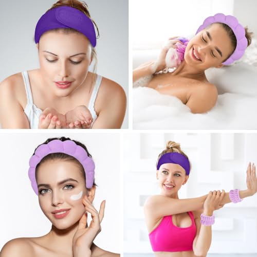 20 Piece Spa Set, Face Wash Headband and Wristband, Bubble Headband, Gifts for Ladies, Women's Headbands (Purple) - color: Purple