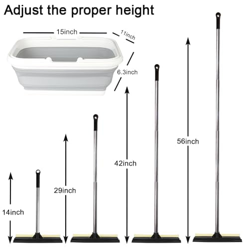2 in 1 Car Window Squeegee and Collapsible Bucket Set,Long Handle,Gray - color: Gray