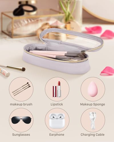 Soimeat Clear Travel Makeup Brush Holder, Leather Makeup Brush Toiletry Bag, Portable Cosmetic Brush Case, Transparent Waterproof Makeup Brush Storage Bag, Purple - color: Purple, size: Small