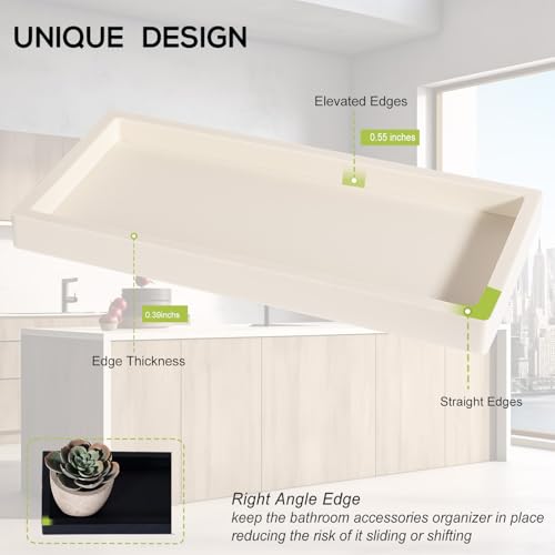 Silicone Bathroom Vanity Tray Dish Soap Holder Sink Organizer, Beige | Large, Thickened Silicone, Easy to Clean, Waterproof, Non-Slip, for Countertop, Kitchen, Bedroom, Dresser - color: Beige, size: 9.8" x 4.7"