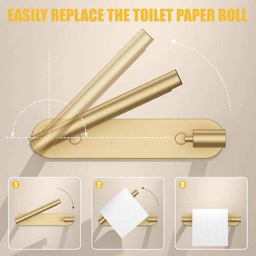 BESy Adhesive or Screw Toilet Paper Holder Wall Mount Rustproof Modern Roll Holder Flexible Pivoting Adjustable Tissue Handle with Self Adhesive or Mounted with Screws Stainless Steel Brushed Gold - color: Brushed Gold