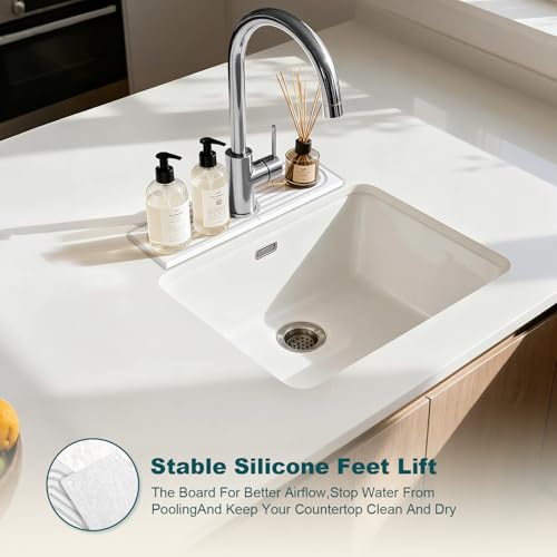 2 PCS Diatomite Stone Faucet Mat for Kitchen Sink, Dark Grey, Quick Drying Water Absorbing Pad, Sink Splash Guard & Protector for Kitchen and Bathroom Counter (White-Short) - color: White-Short