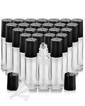 Worldgsb 25 Pack Essential Oil Roller Bottles, 10ml Refillable Clear Glass Roller Bottles with Stainless Steel Roller Balls and Caps for Travel, Perfume and Lip Gloss - color: Clear, style: 25 Pack