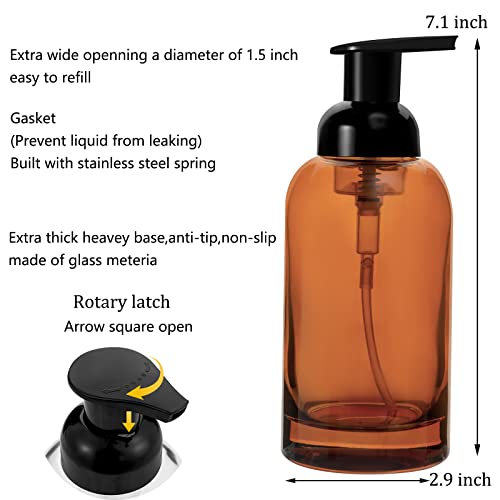 rejomiik 2 Pack Foaming Soap Dispenser Thick Glass Foam Hand Soap Dispenser for Bathroom or Kitchen Sink, 13 oz Pump Bottles for Hand soap, Body Wash, Clear Amber - color: Amber