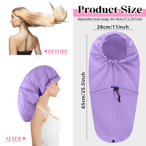 2 Pcs Large Shower Cap for Braids, Extra Long Shower Cap for Women Long Hair & Locs, Waterproof Hair Bonnets for Dreadlocks Drawstring Bath Caps for Women & Men (Pink, Purple) - color: Pink, Purple