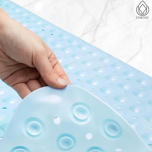 ENKOSI Bath Mat - Large Non Slip Bathtub & Shower Mat - Extra Long 40 x 16 Inch Bathroom Mats for Tub Nonslip Anti Slip Bathmats (40x16 Light Blue 1-Pack) - color: Light Blue