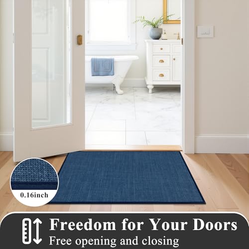 SHACOS Bath Mat Set of 2, Ultra Thin Washable Bathroom Rugs, No Slip Rubber Bath Rugs for Bathroom, Quick Dry Absorbent Bathroom Mat for Shower Outside Floor Toilet Sink (17"x24"+17"x47") - color: Blue, size: 17"x24"+17"x47"