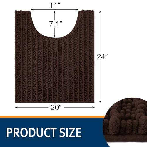 Smiry Bathroom Toilet Rugs U Shaped 24x20, Extra Soft Absorbent Non Slip Rubber Backing Chenille Contour Bath Rugs for Toilet, Machine Washable Contoured Bath Mats, Brown - color: Brown, size: 24'' X 20''