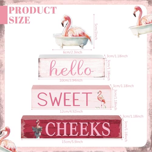 Cinnvoice 4 Pcs Flamingo Bathroom Decor Farmhouse Bathroom Decoration Hello Sweet Cheeks Table Centerpiece Gift for Christmas Valentines Back to School - style: Flamingo Hello Sweet Cheeks