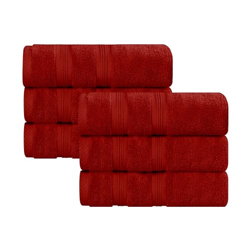 Superior Cotton Hand Towel Set, Plush Soft Towels for Spa, Gym, Bathroom, Guest Bath, Kitchen, Decor, Home Basics, Hotel Quality, Daily Drying, Zero Twist, Smart Dry Collection, Set of 6, Crimson - color: Crimson, size: Hand Towel