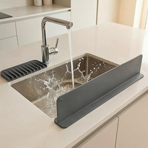 Silicone Sink Splash Guard 17.3" with Suction Cups - For Sink Area - Keep Counters Dry & Protect Clothes from Water Splashes for Kitchen, Bathroom, Laundry