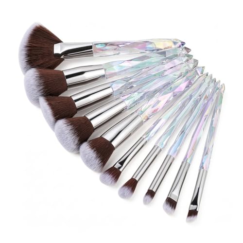 Kingtree Crystal Makeup Brush Set, 10PCS Sparkling Makeup Brushes Premium Synthetic Bristles Foundation Blush Concealer Eyeshadow Make Up Brush for Women Girls - color: D