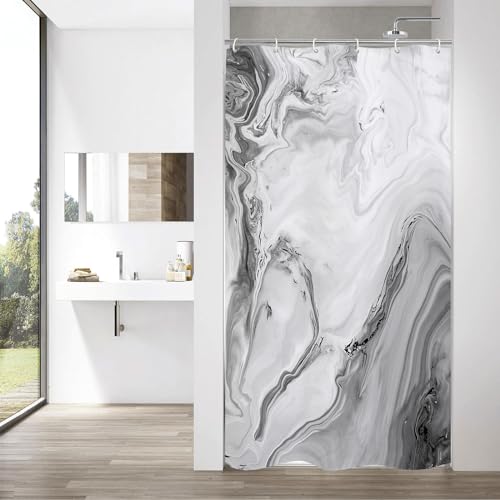 MitoVilla Grey Marble Small Stall Shower Curtain 36 x 72, Abstract Ombre Half Size Narrow Shower Curtain Set, 36 inch Modern Fabric Shower Curtains for Chic Luxury Bathroom Decor - color: Grey, size: 36"W x 72"L (Pack of 1)