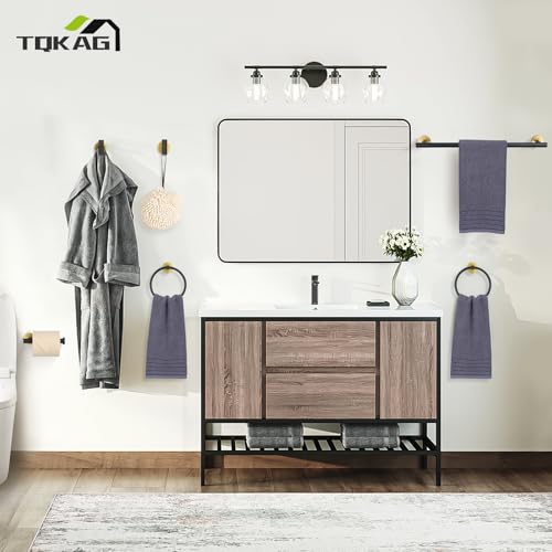 TQKAG Black and Gold Bathroom Hardware Set 6-Piece Bathroom Accessory Set 23.6 Inch Round Stainless Steel Towel Bar Set Wall Mounted - color: Black+gold, size: 6-Pieces Set