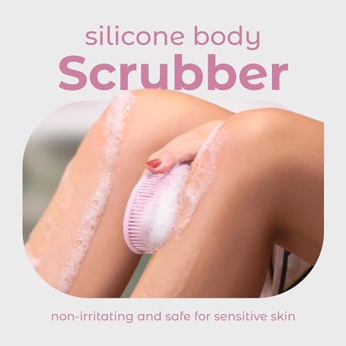 MainBasics Silicone Body Scrubber Dual-Sided, Pink, Massage | Shower Scrubber with Massage Nodes, Silicone Loofah Alternative for Deep Clean - color: Pink, size: Massage