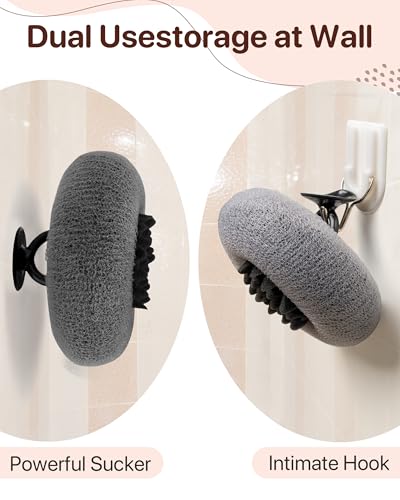 Super Soft Sunflower Suction Cup Bath Sponge loofah, 2026 Upgraded 2-in-1 Sunflower Ball Exfoliating Bath Sponge Cleaning Brush, Mesh Shower Body Sponge Accessories for Women, Men Shower (Black+Grey) - color: Black+grey