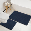 LOCHAS Bathroom Rugs Sets 2 Piece, Soft Non Slip Bath Mat Set, 20''x20'' U-Shaped Toilet Rug and 34''x21'' Navy Bath Rugs, Washable Absorbent Chenille Toilet Rug Set for Bathroom, Shower, Sink - color: Navy