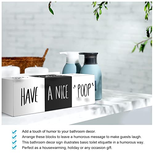 Farmhouse Set of 3 Rustic Wooden Bathroom Shelf Decor with Unique Sayings - Cute Black and White Bathroom Decor for Guest Restroom Home Decoration