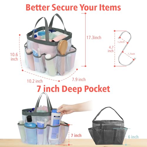 Mesh Shower Caddy Portable - 8 Pockets, S-Hook, Shower Bag for Dorm Camping | 2-Handle, Quick-Dry, Hanging Toiletry Organizer, College Dorm Room Essentials for Girls, Gym, Travel & Bathroom, White - color: White, size: L (Classic Dorm Caddy)