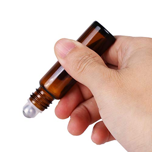 inice 4 Pack Essential Oil Roller Bottles 10ml Amber Glass RollerBall Bottle with Stainless Steel Roller Ball Alloy Cap for Daily Care - color: 4 PACK Amber Roller Bottles