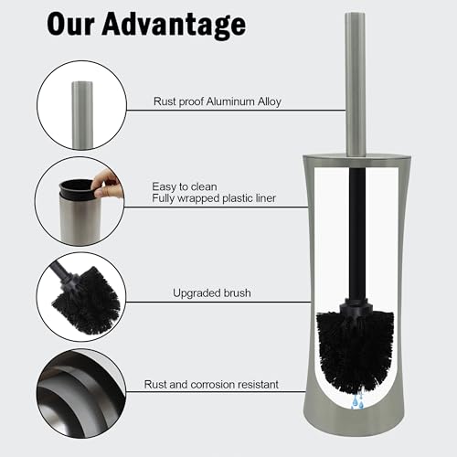 Vince Camuto Toilet Bowl Brush with Holder, Durable Bathroom Cleaning Tool, Modern Design for Easy Toilet Maintenance, Bathroom Cleaner Brush for Efficient Cleaning and Hygiene - color: Brushed Nickel
